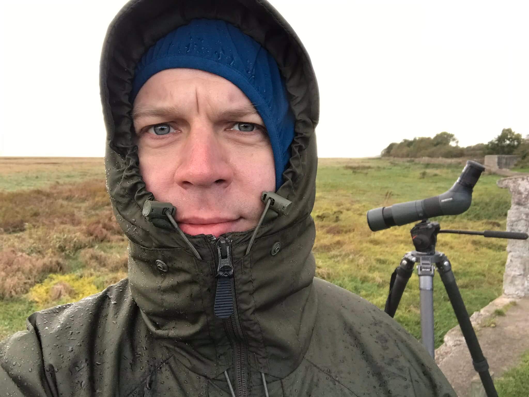 The author on a rare birding trip to the Wirral, 2018